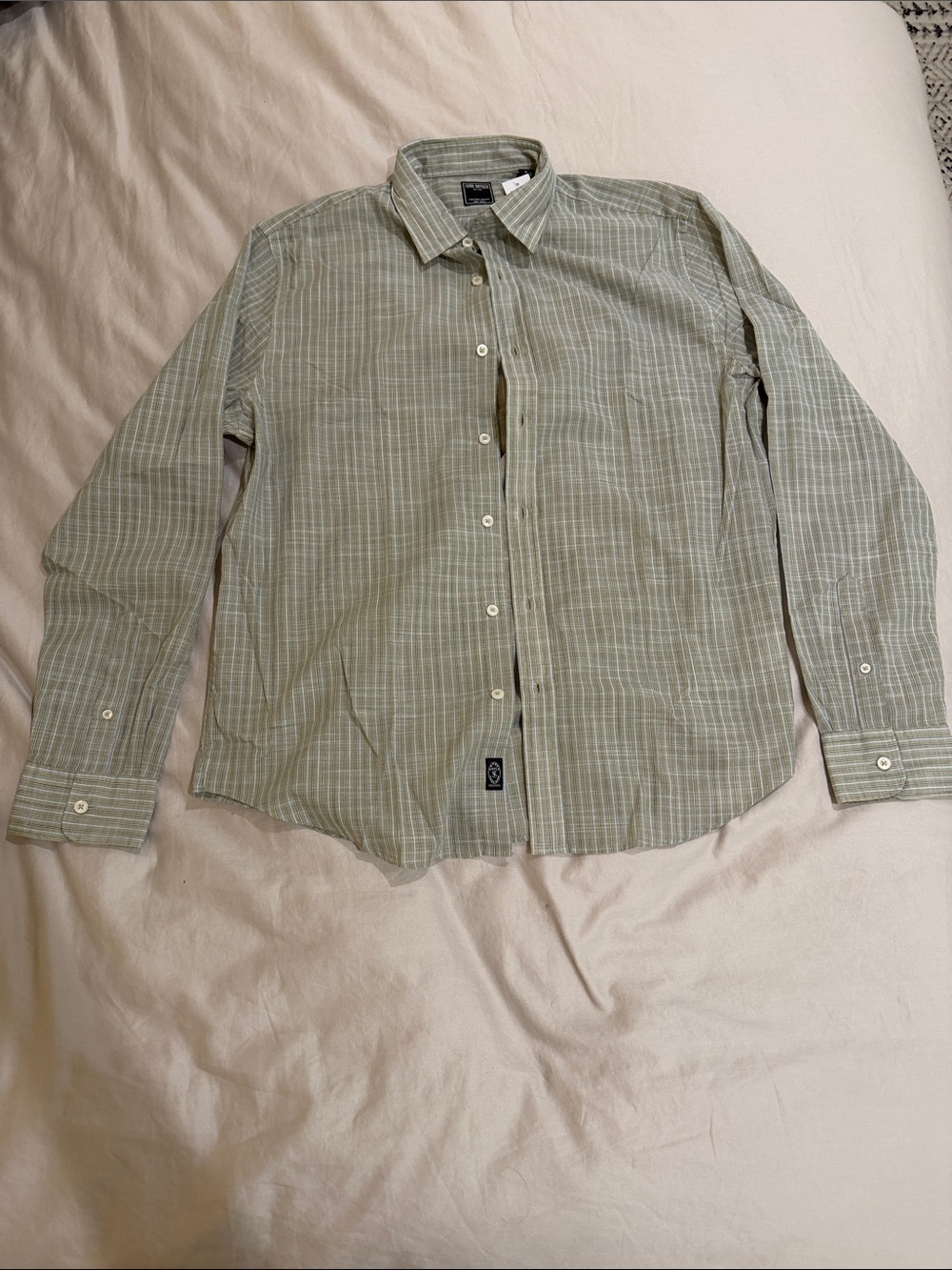 Quiksilver Men's Sage Green Plaid Long-Sleeve Button-Up Shirt